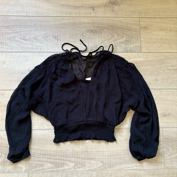 Anthropologie Smocked V-Neck Sheer Long Sleeve Blouse NWT - Picture 2 of 5